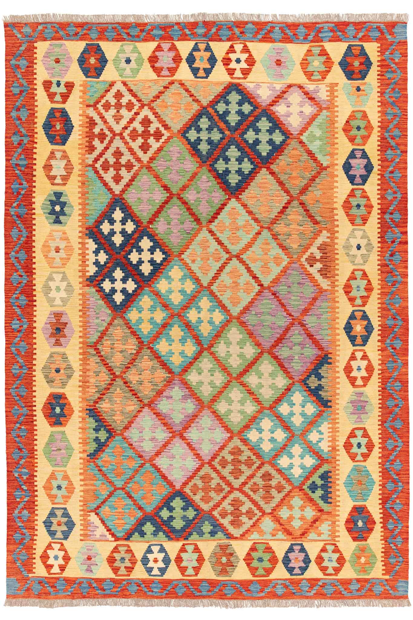 Handgewebter Kelim-Teppich aus Schurwolle, 203 × 292 cm