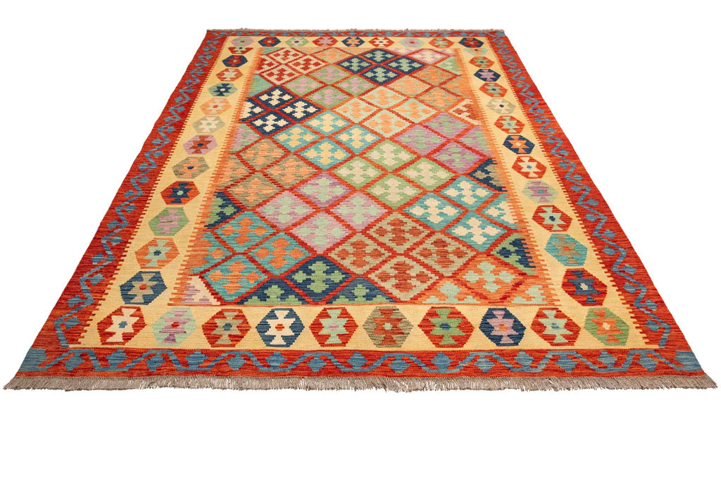 Handgewebter Kelim-Teppich aus Schurwolle, 203 × 292 cm