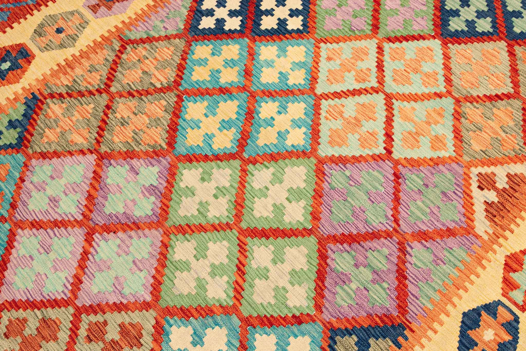Handgewebter Kelim-Teppich aus Schurwolle, 203 × 292 cm