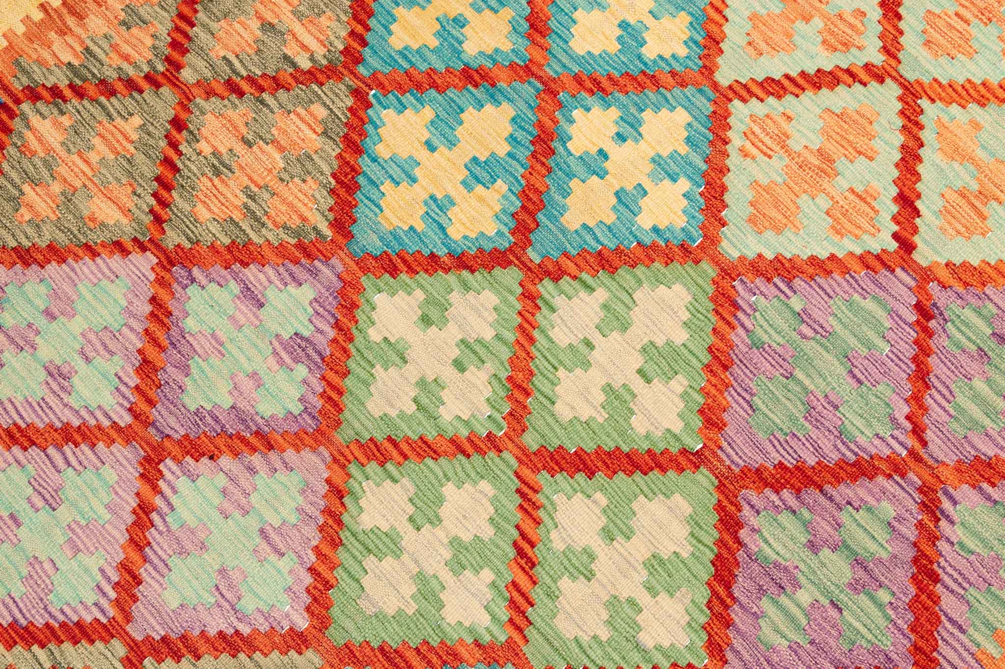 Handgewebter Kelim-Teppich aus Schurwolle, 203 × 292 cm