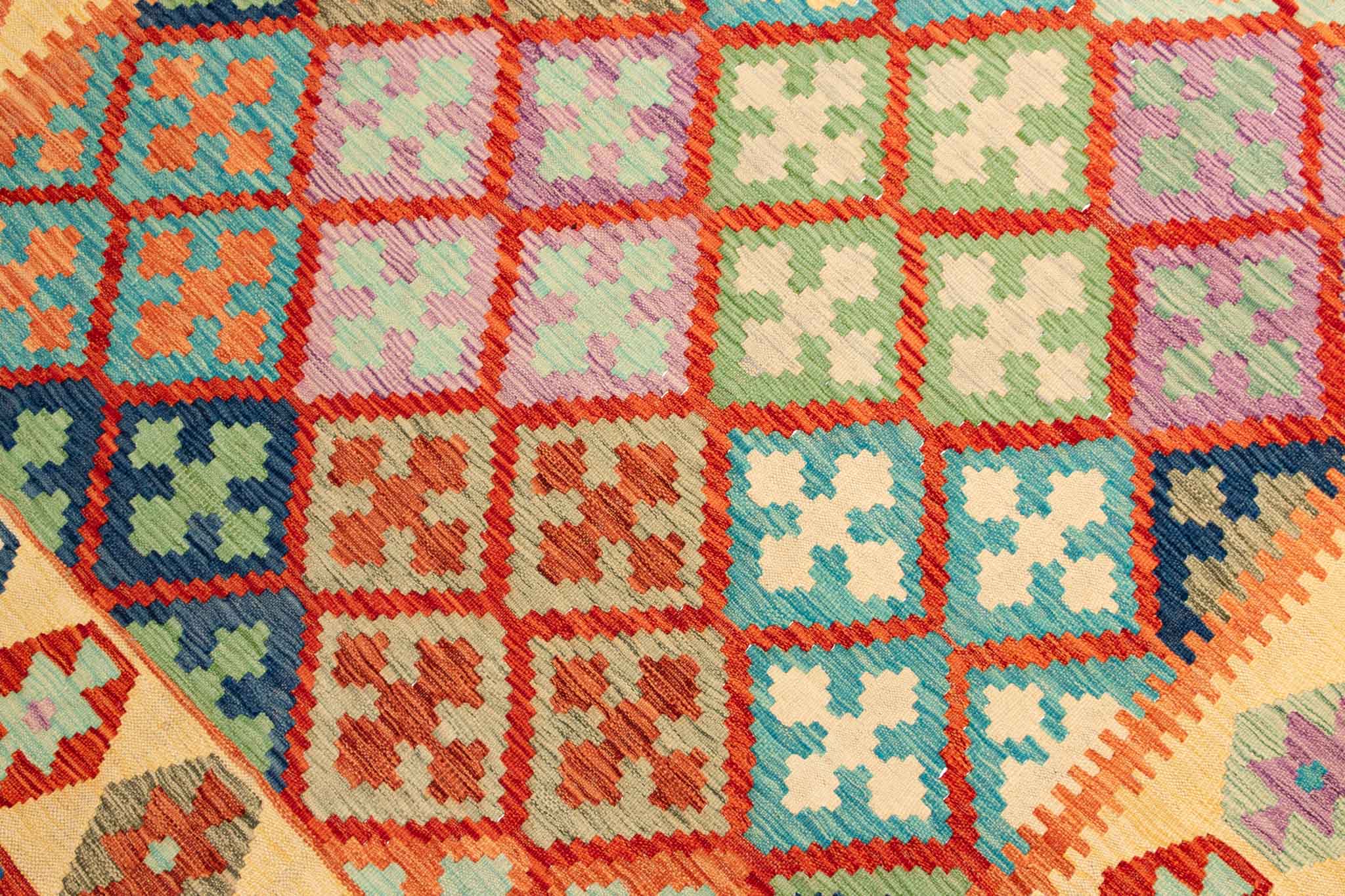 Handgewebter Kelim-Teppich aus Schurwolle, 203 × 292 cm