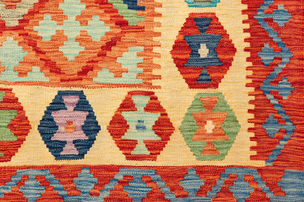 Handgewebter Kelim-Teppich aus Schurwolle, 203 × 292 cm