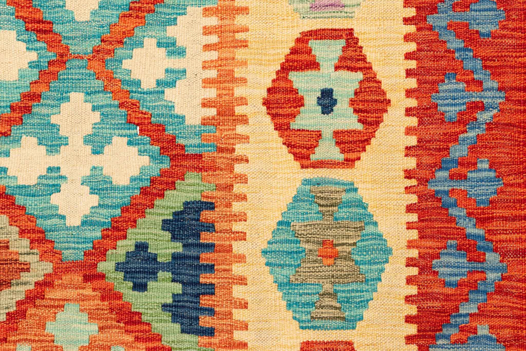 Handgewebter Kelim-Teppich aus Schurwolle, 203 × 292 cm