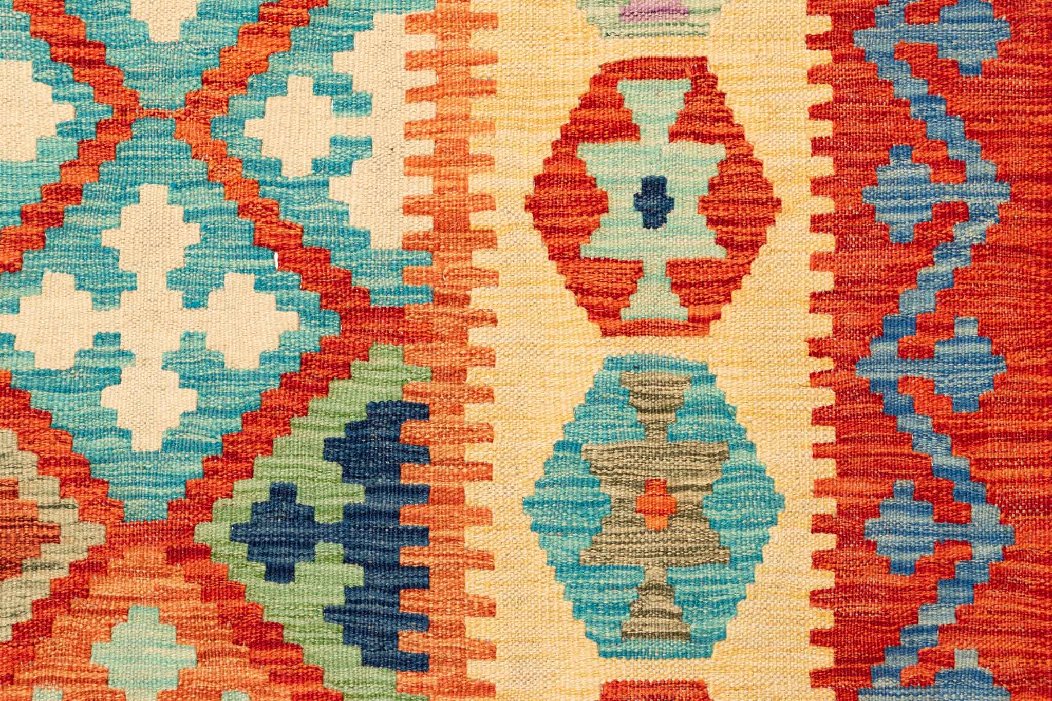 Handgewebter Kelim-Teppich aus Schurwolle, 203 × 292 cm
