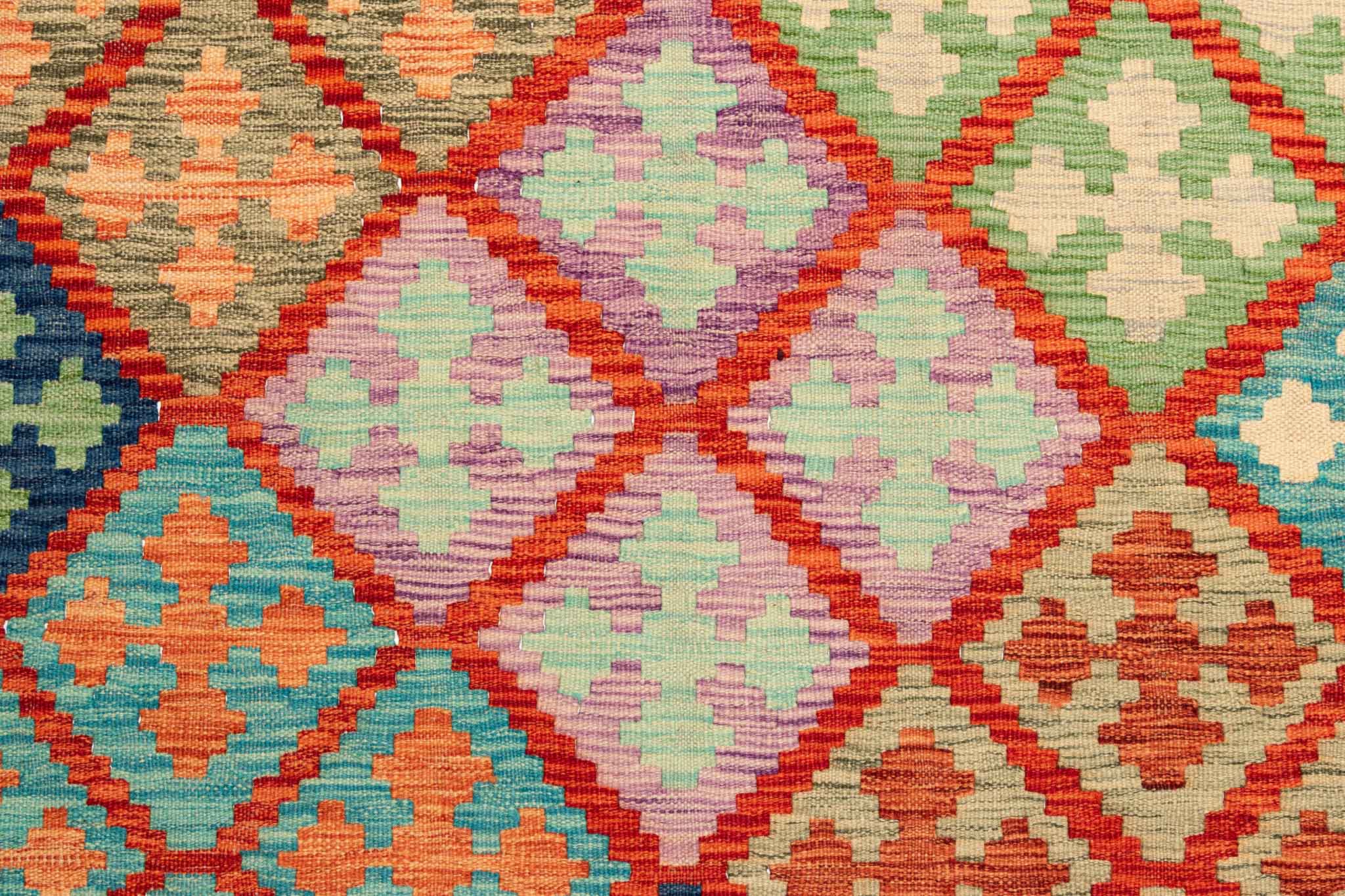 Handgewebter Kelim-Teppich aus Schurwolle, 203 × 292 cm
