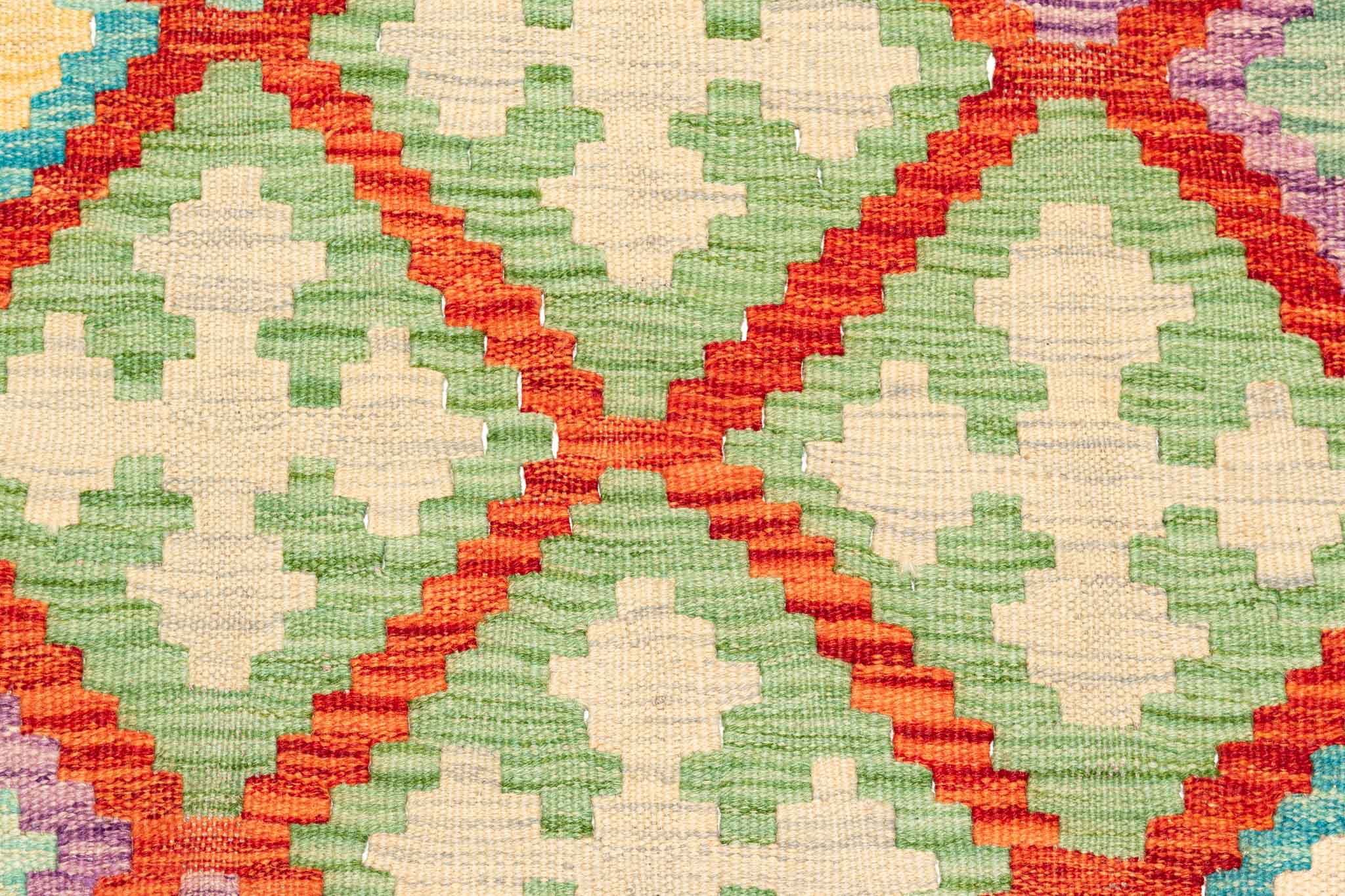 Handgewebter Kelim-Teppich aus Schurwolle, 203 × 292 cm