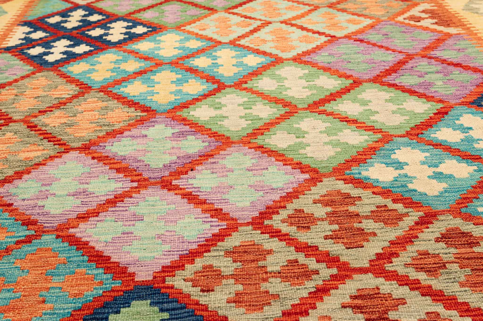 Handgewebter Kelim-Teppich aus Schurwolle, 203 × 292 cm