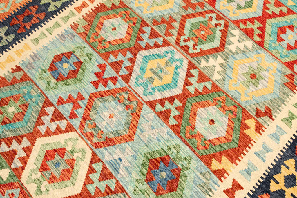 Handgewebter Kelim-Teppich aus Schurwolle, 204 × 295 cm