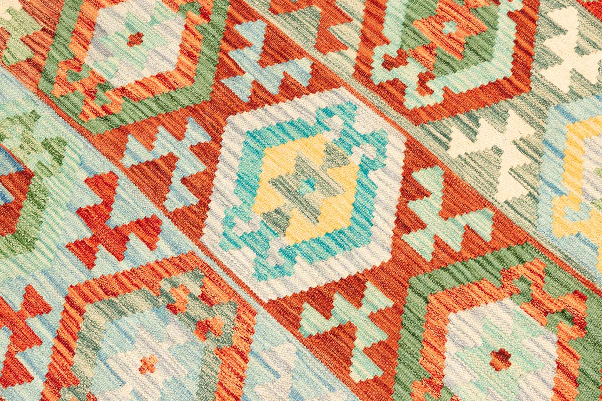 Handgewebter Kelim-Teppich aus Schurwolle, 204 × 295 cm