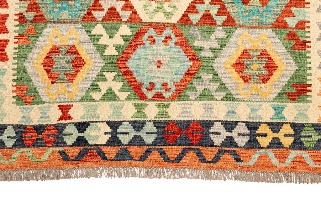 Handgewebter Kelim-Teppich aus Schurwolle, 204 × 295 cm