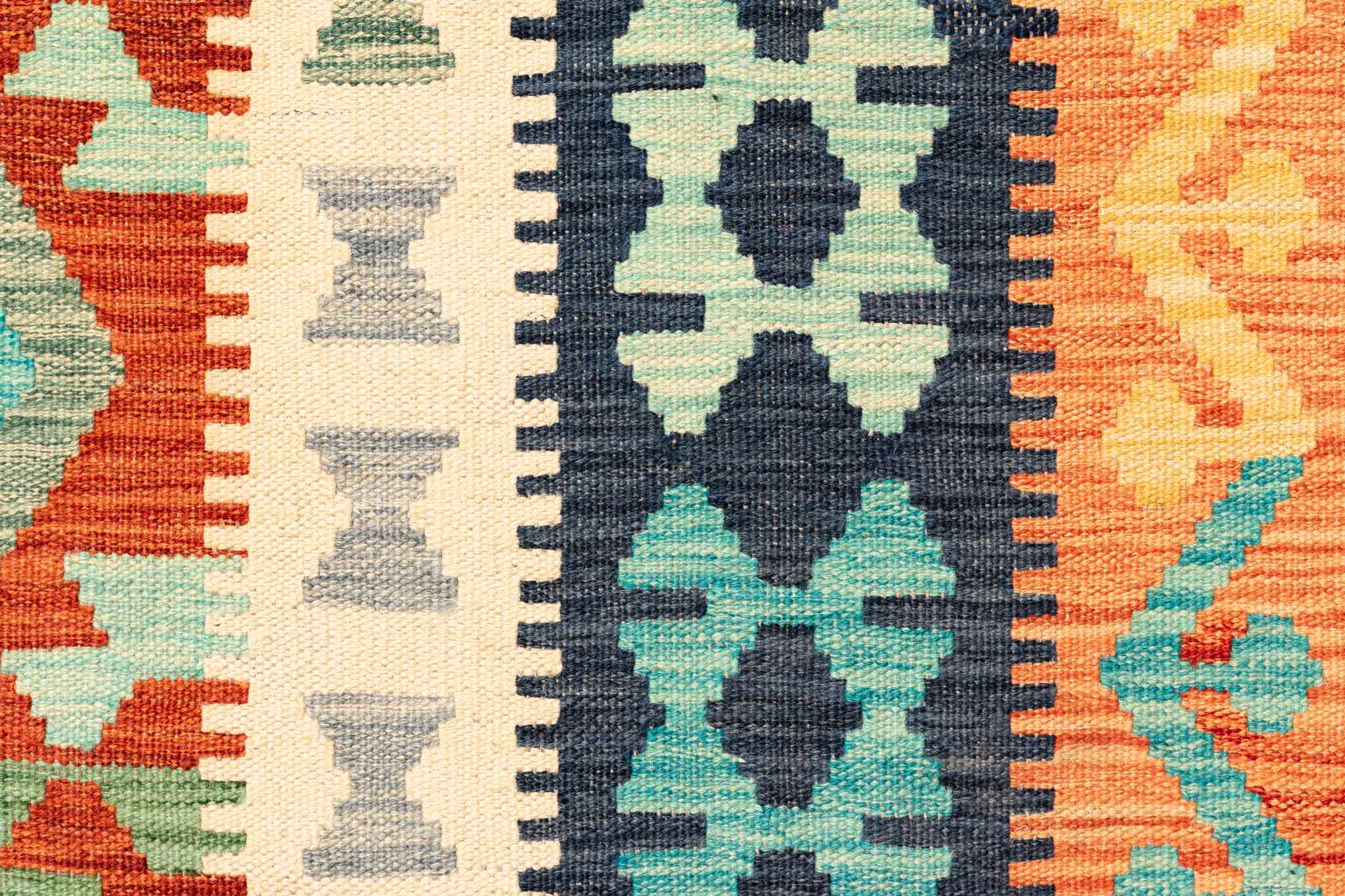 Handgewebter Kelim-Teppich aus Schurwolle, 204 × 295 cm