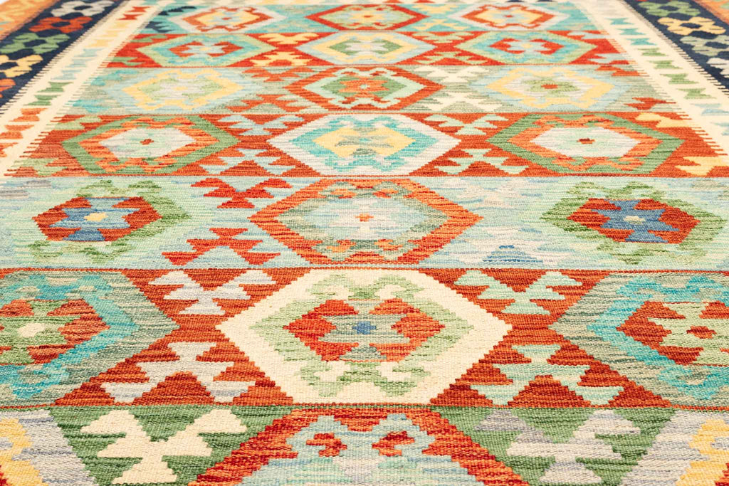 Handgewebter Kelim-Teppich aus Schurwolle, 204 × 295 cm