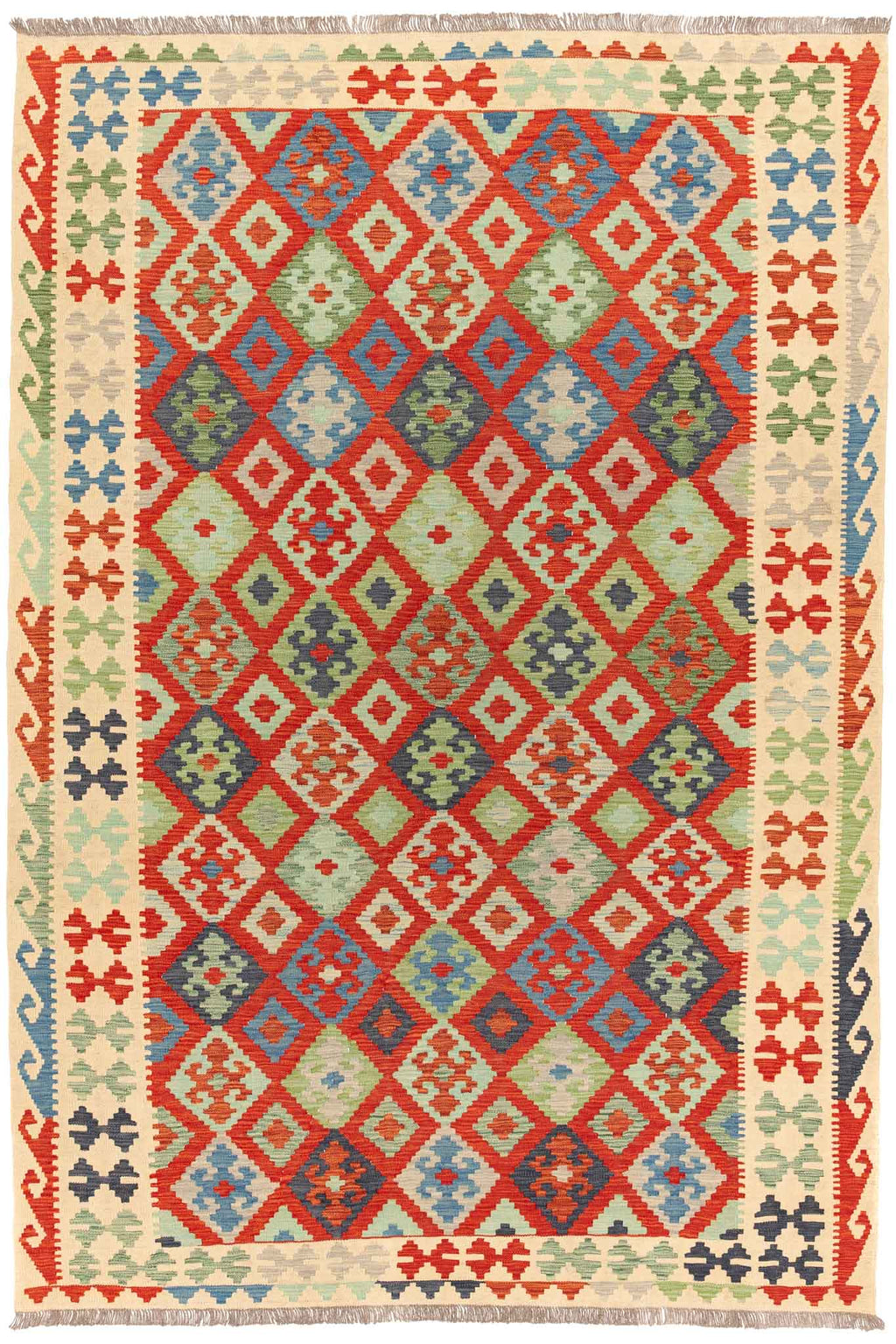 Handgewebter Kelim-Teppich aus Schurwolle, 202 × 297 cm