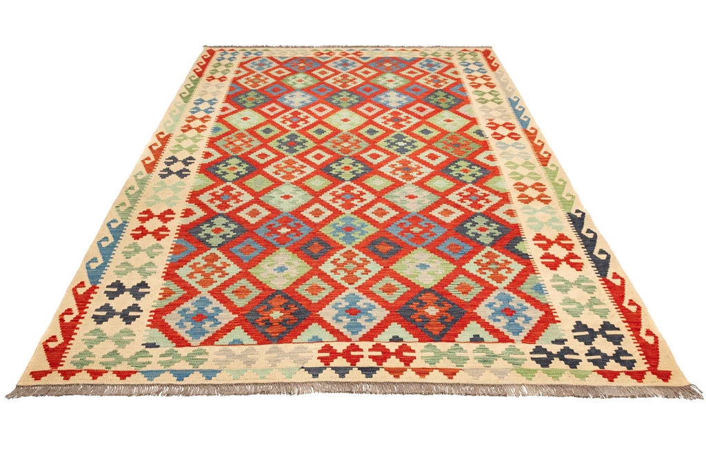 Handgewebter Kelim-Teppich aus Schurwolle, 202 × 297 cm