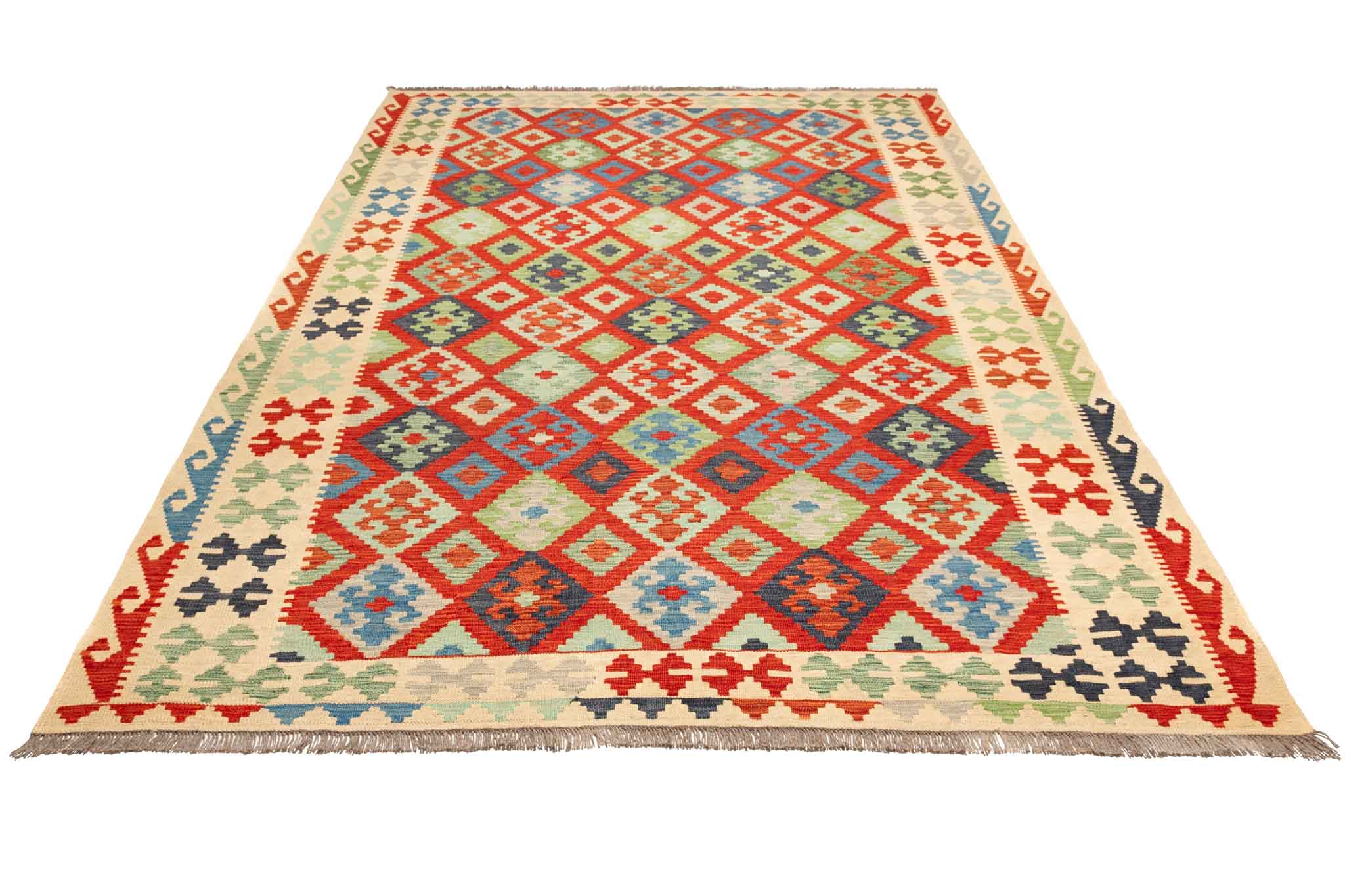 Handgewebter Kelim-Teppich aus Schurwolle, 202 × 297 cm