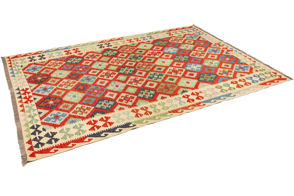 Handgewebter Kelim-Teppich aus Schurwolle, 202 × 297 cm