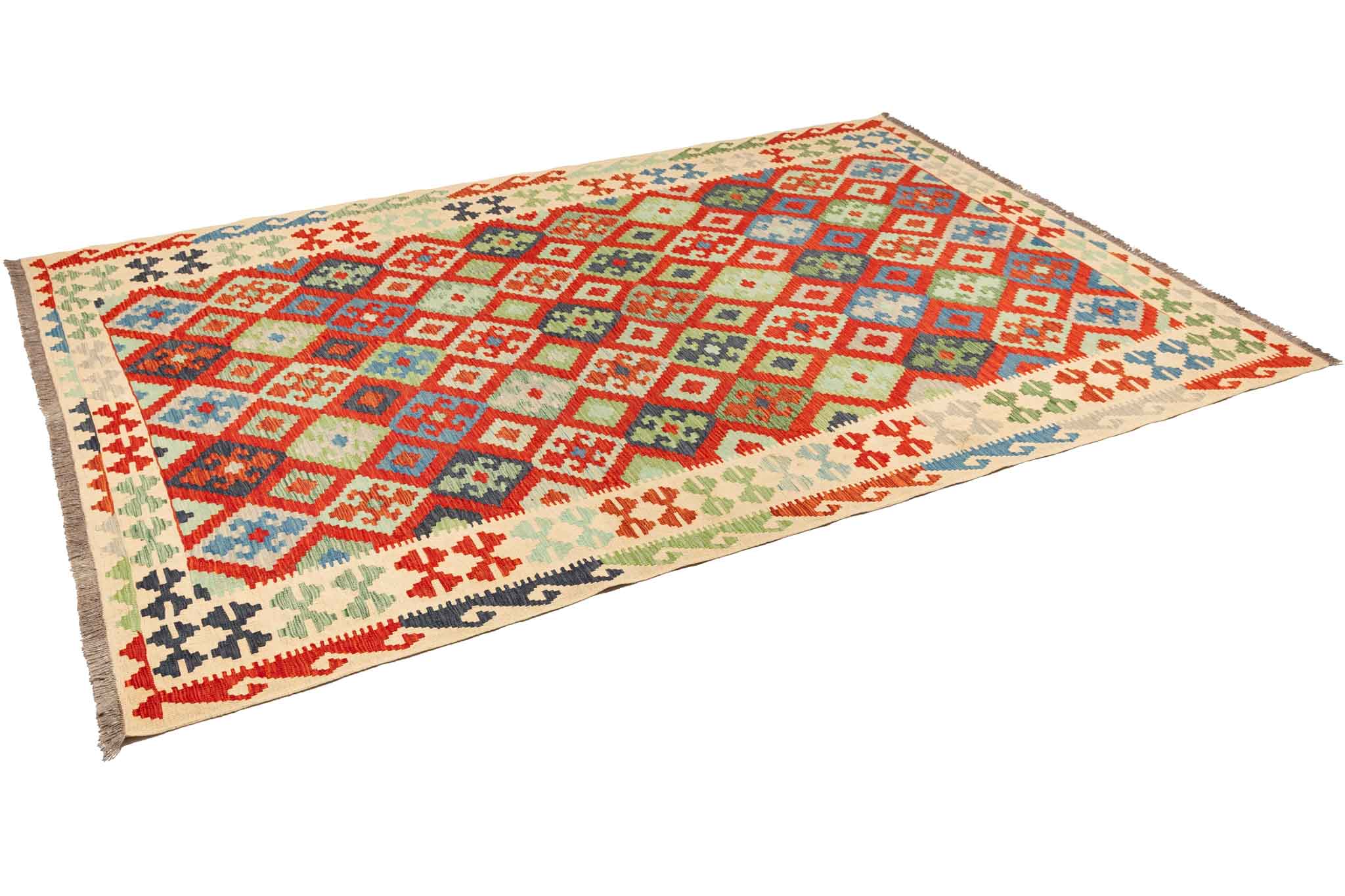 Handgewebter Kelim-Teppich aus Schurwolle, 202 × 297 cm