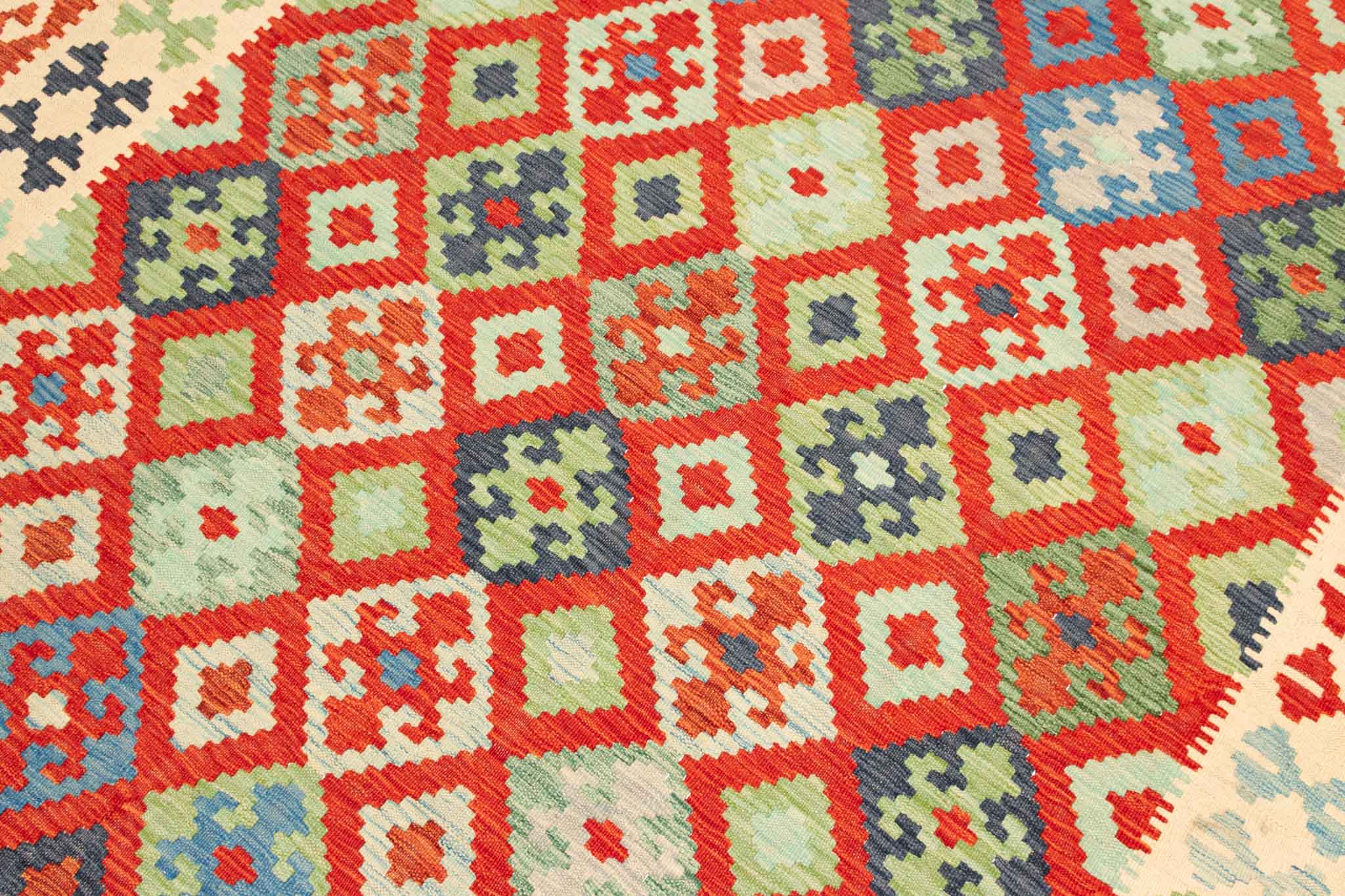 Handgewebter Kelim-Teppich aus Schurwolle, 202 × 297 cm