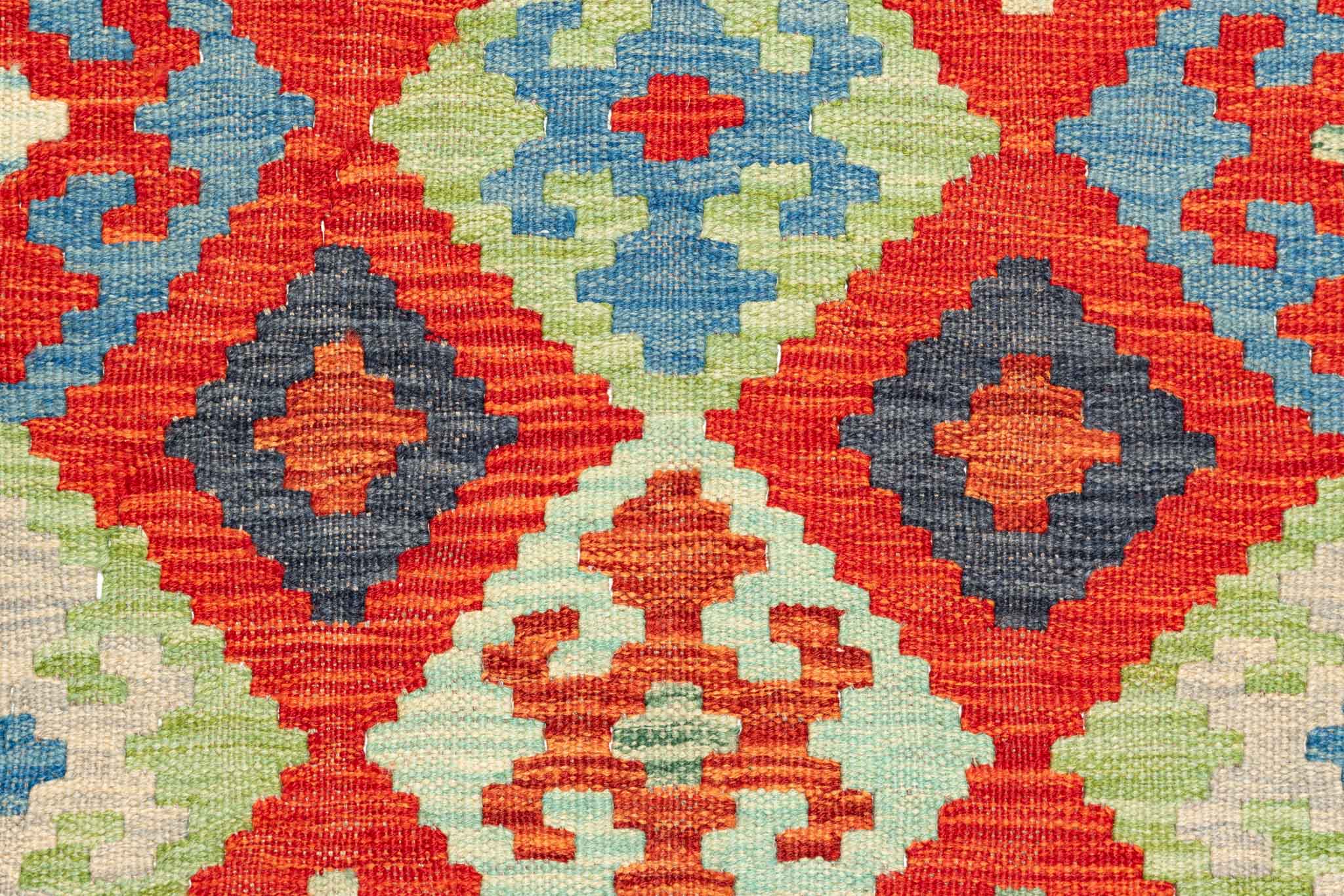 Handgewebter Kelim-Teppich aus Schurwolle, 202 × 297 cm