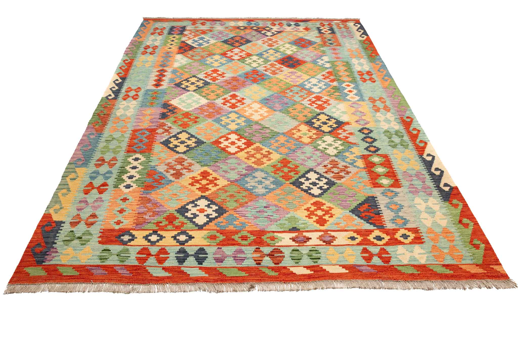 Handgewebter Kelim-Teppich aus Schurwolle, 200 × 299 cm