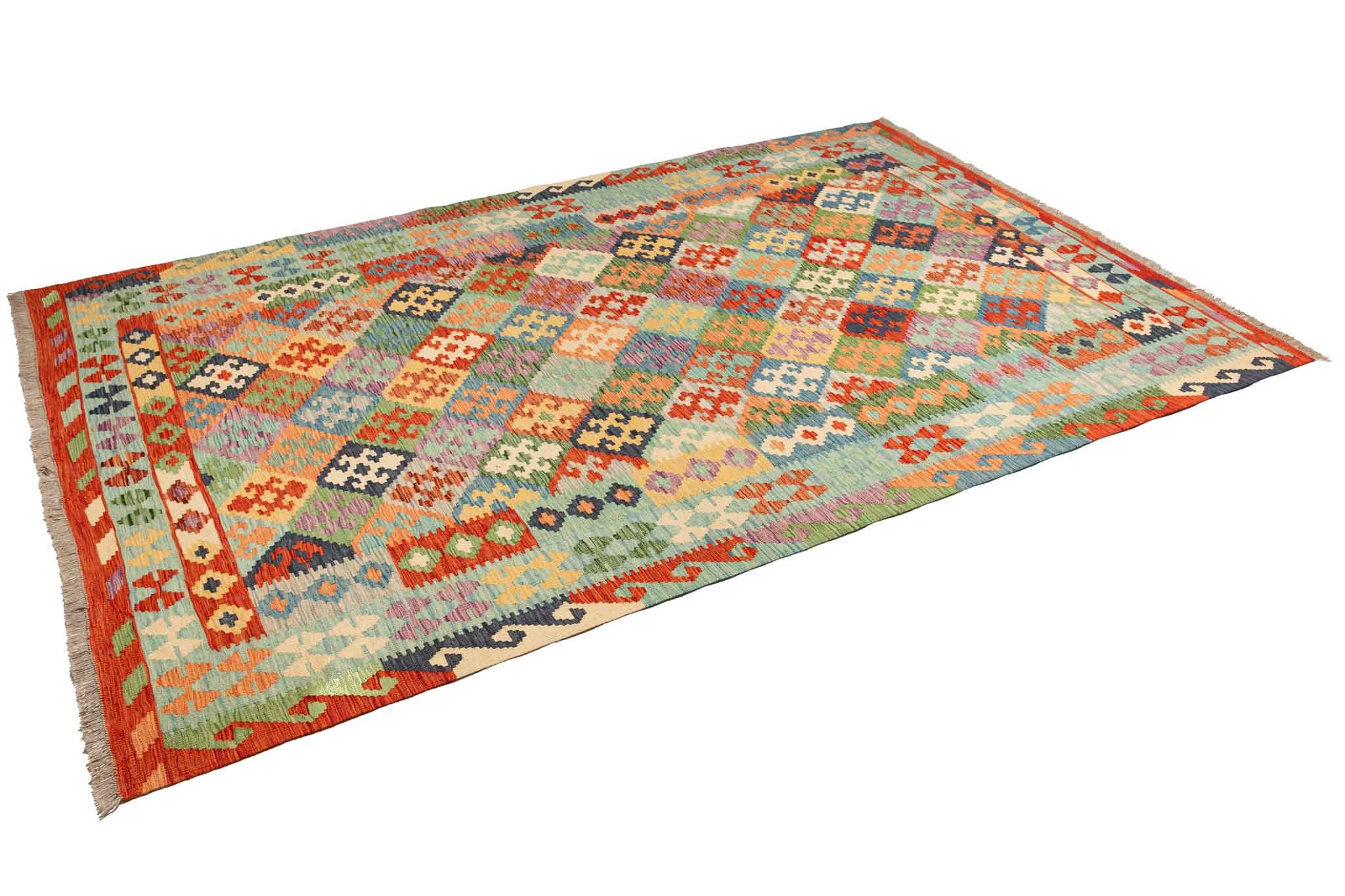 Handgewebter Kelim-Teppich aus Schurwolle, 200 × 299 cm