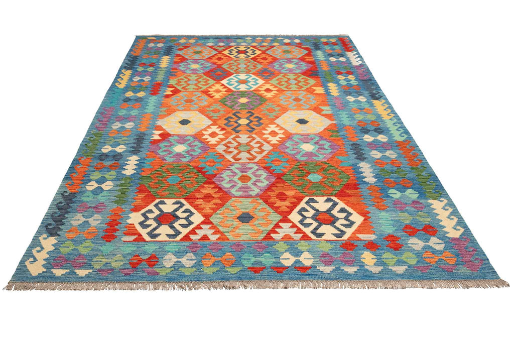 Handgewebter Kelim-Teppich aus Schurwolle, 196 × 289 cm