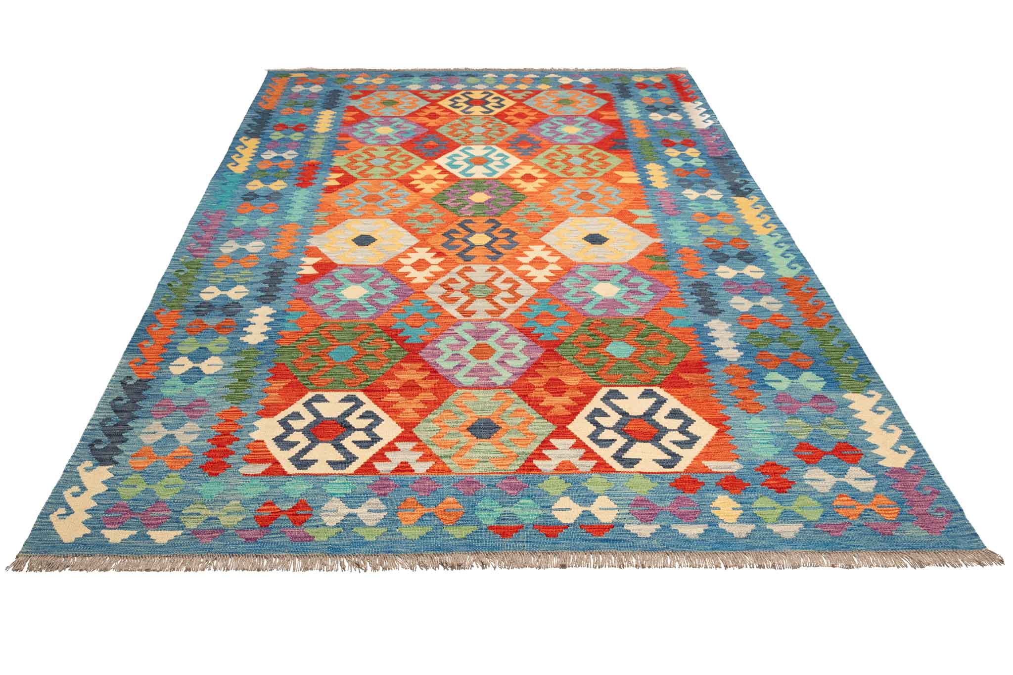 Handgewebter Kelim-Teppich aus Schurwolle, 196 × 289 cm