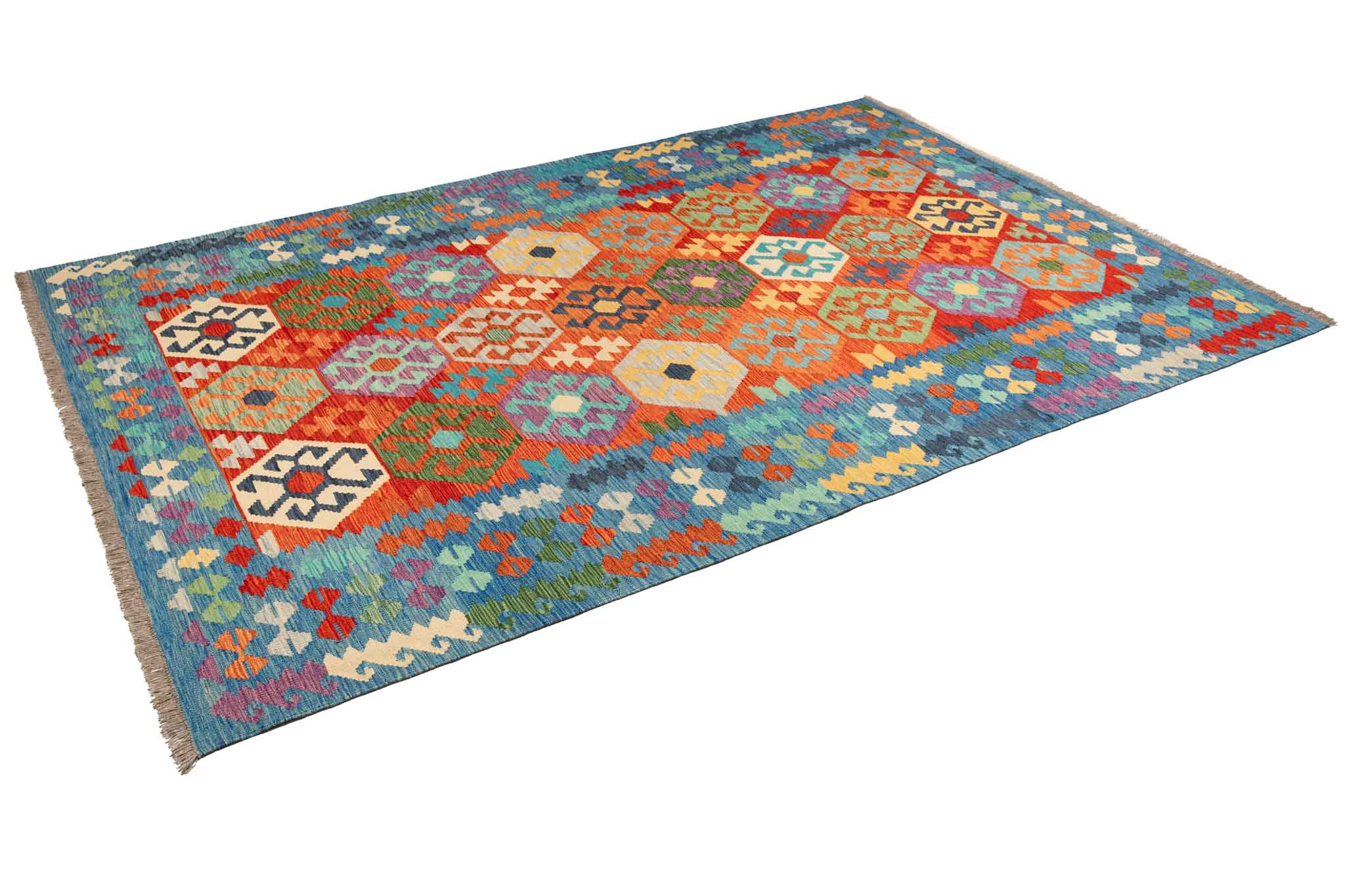 Handgewebter Kelim-Teppich aus Schurwolle, 196 × 289 cm