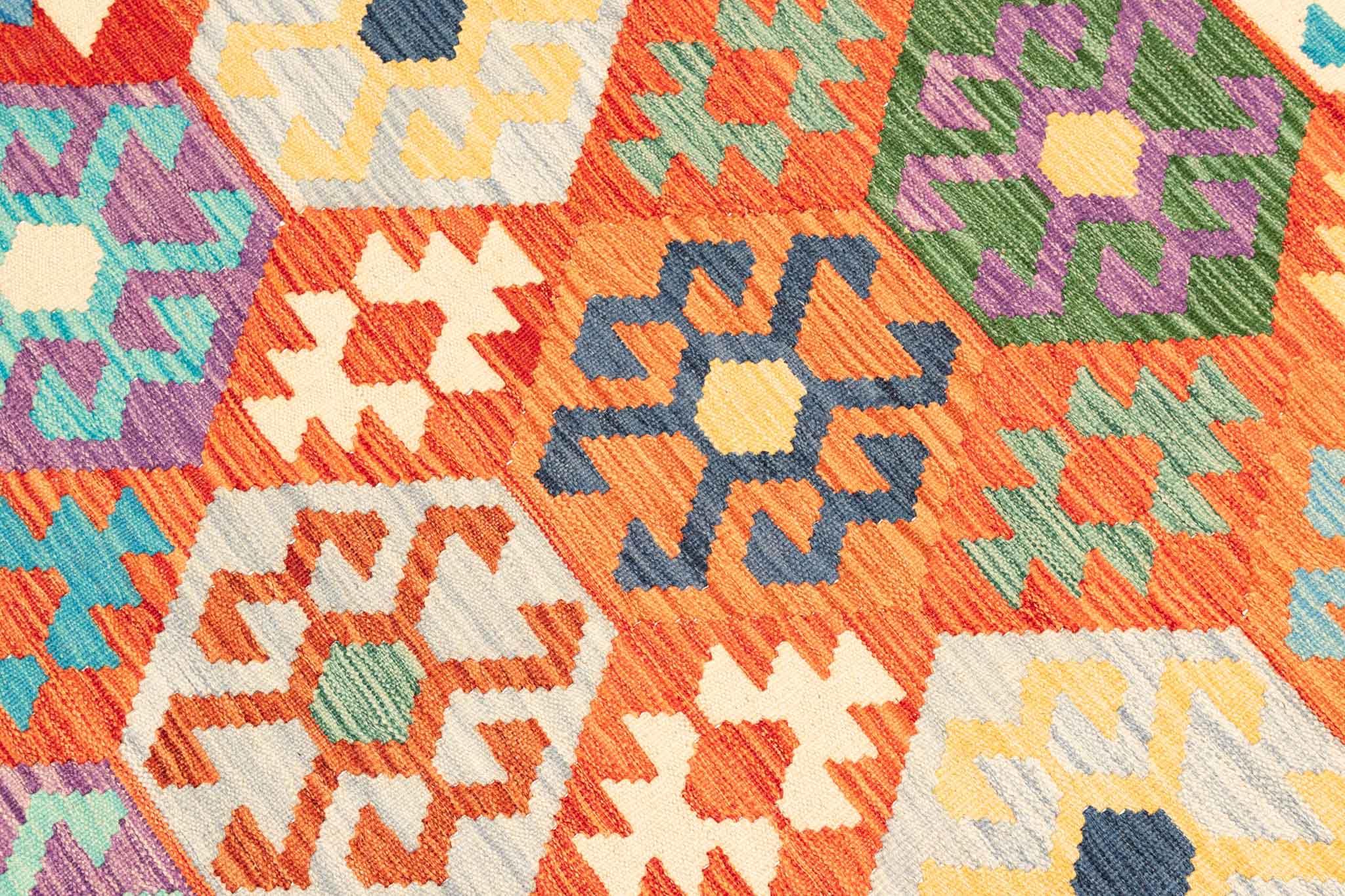 Handgewebter Kelim-Teppich aus Schurwolle, 196 × 289 cm