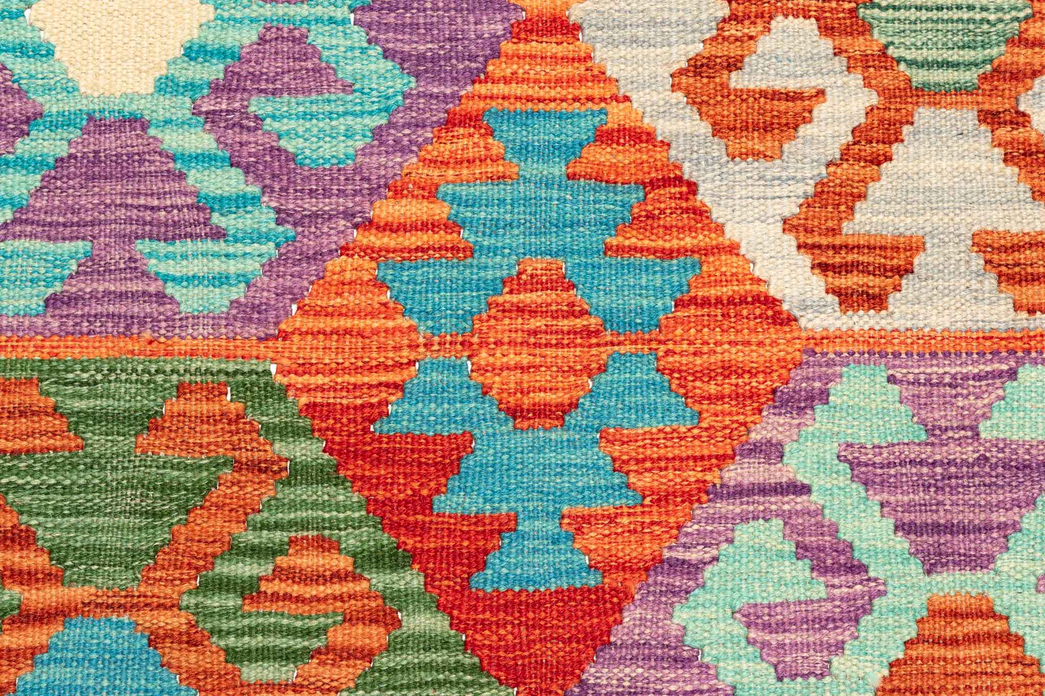 Handgewebter Kelim-Teppich aus Schurwolle, 196 × 289 cm