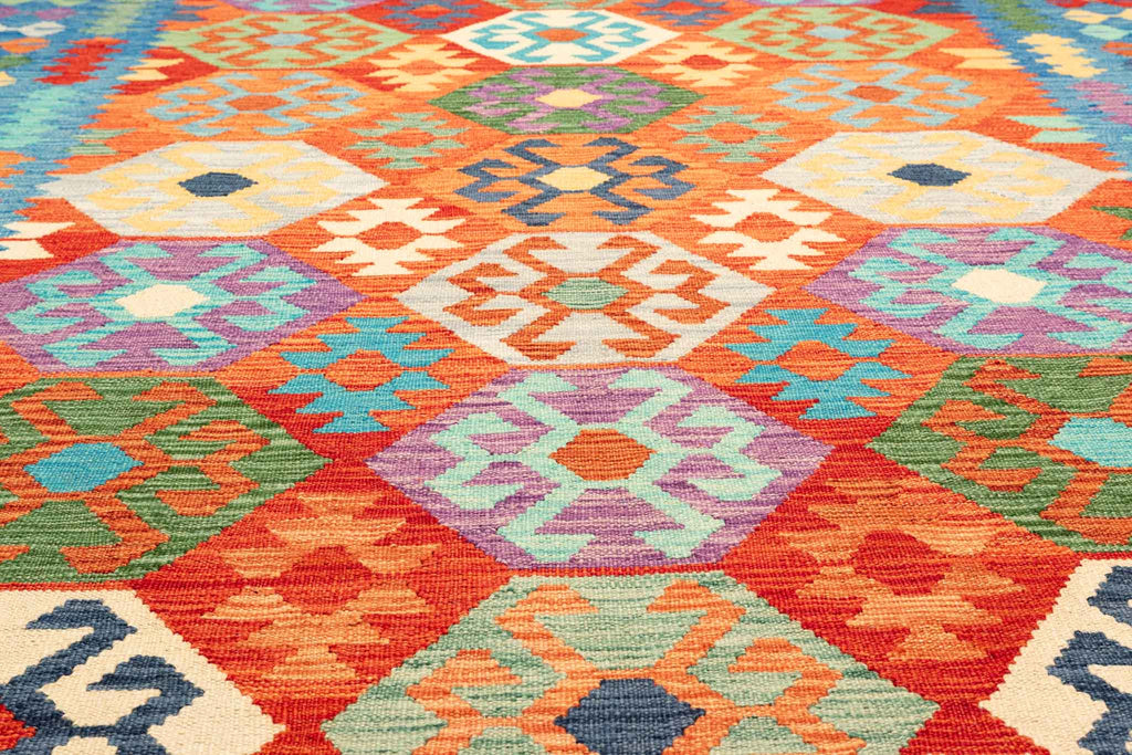 Handgewebter Kelim-Teppich aus Schurwolle, 196 × 289 cm