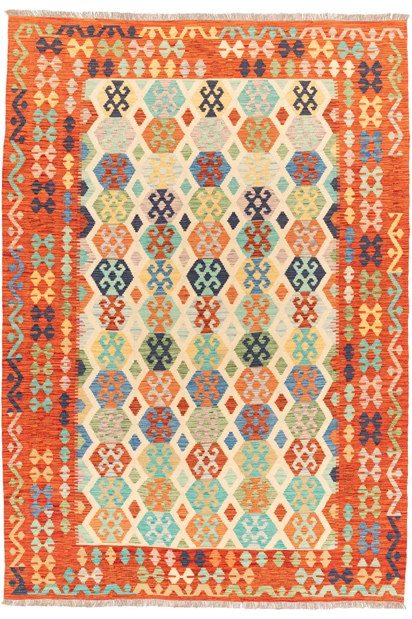 Handgewebter Kelim-Teppich aus Schurwolle, 208 × 299 cm