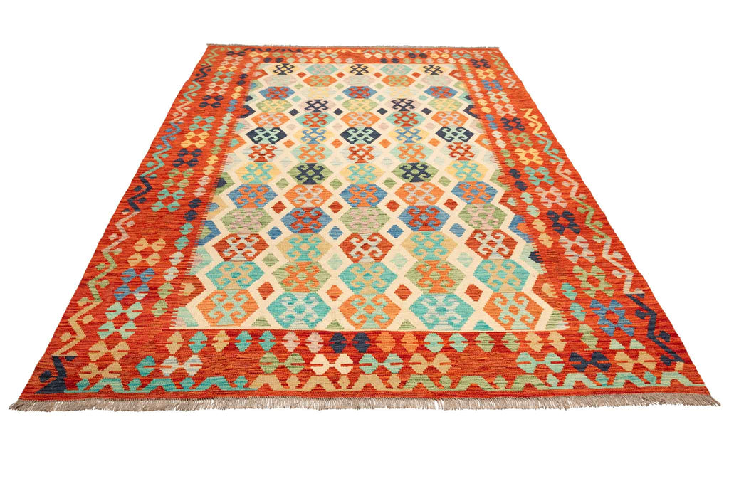 Handgewebter Kelim-Teppich aus Schurwolle, 208 × 299 cm