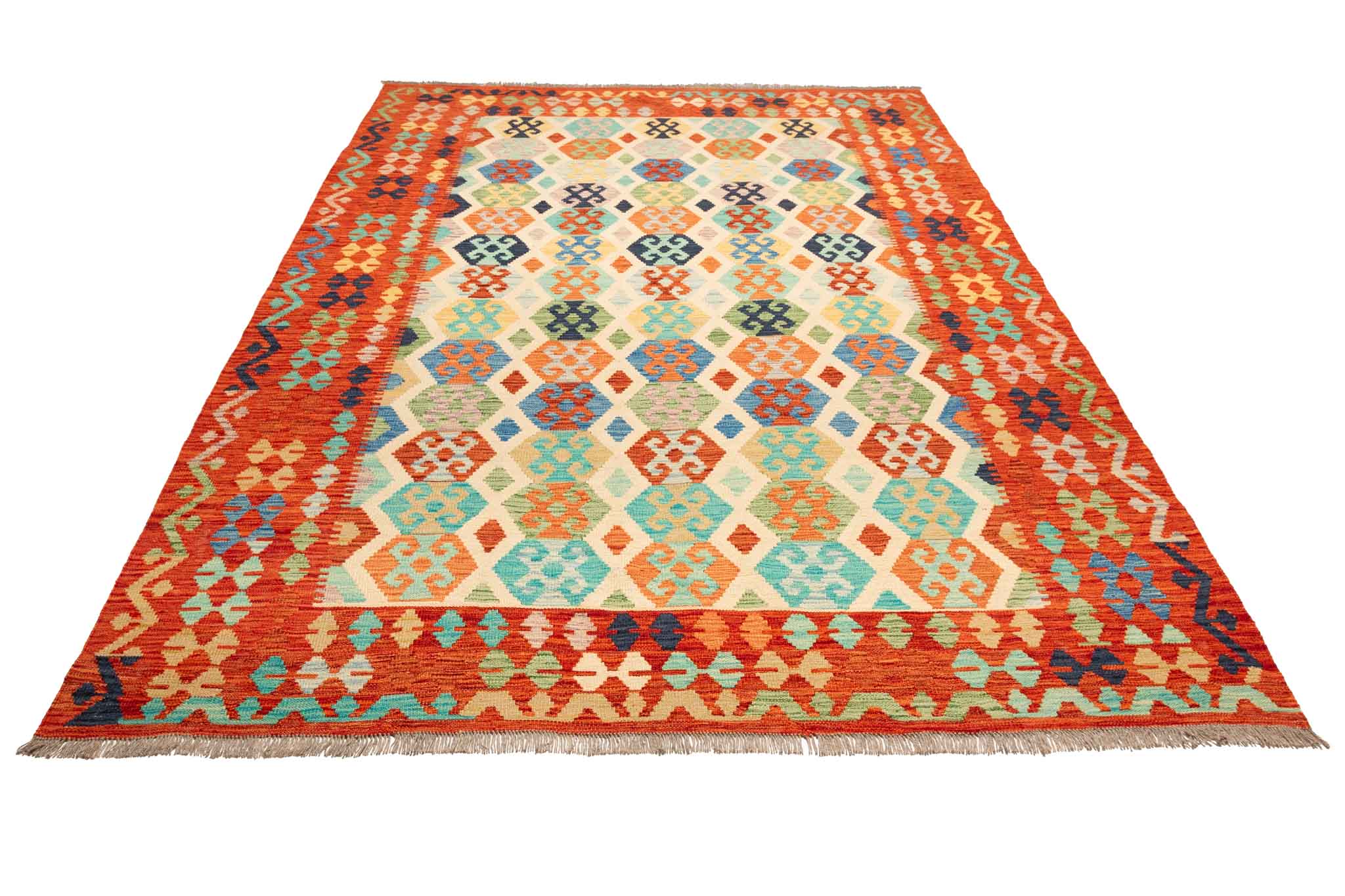 Handgewebter Kelim-Teppich aus Schurwolle, 208 × 299 cm