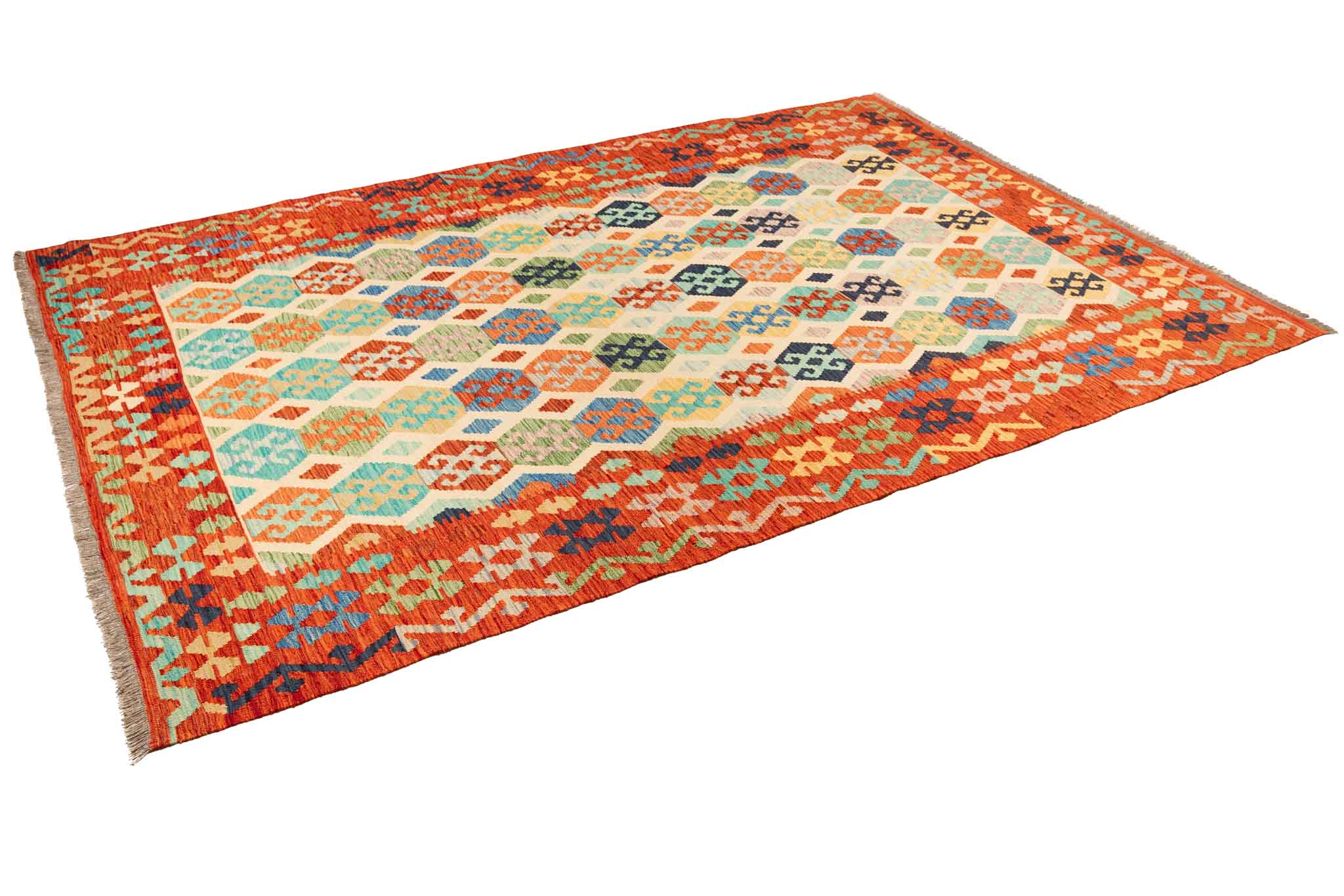 Handgewebter Kelim-Teppich aus Schurwolle, 208 × 299 cm