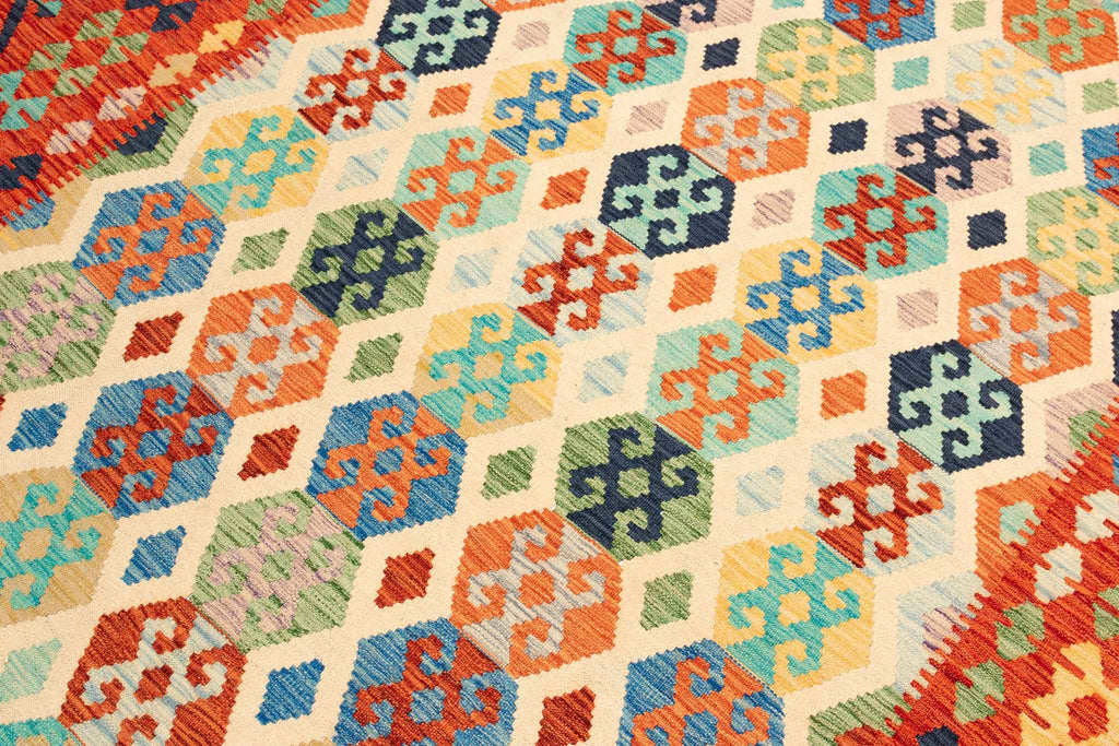 Handgewebter Kelim-Teppich aus Schurwolle, 208 × 299 cm