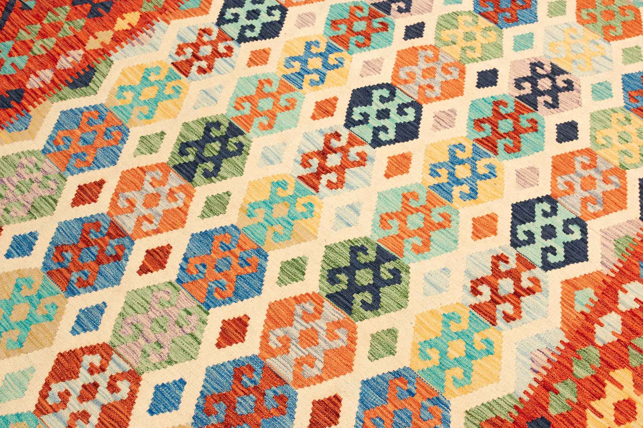 Handgewebter Kelim-Teppich aus Schurwolle, 208 × 299 cm