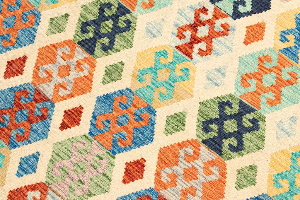 Handgewebter Kelim-Teppich aus Schurwolle, 208 × 299 cm