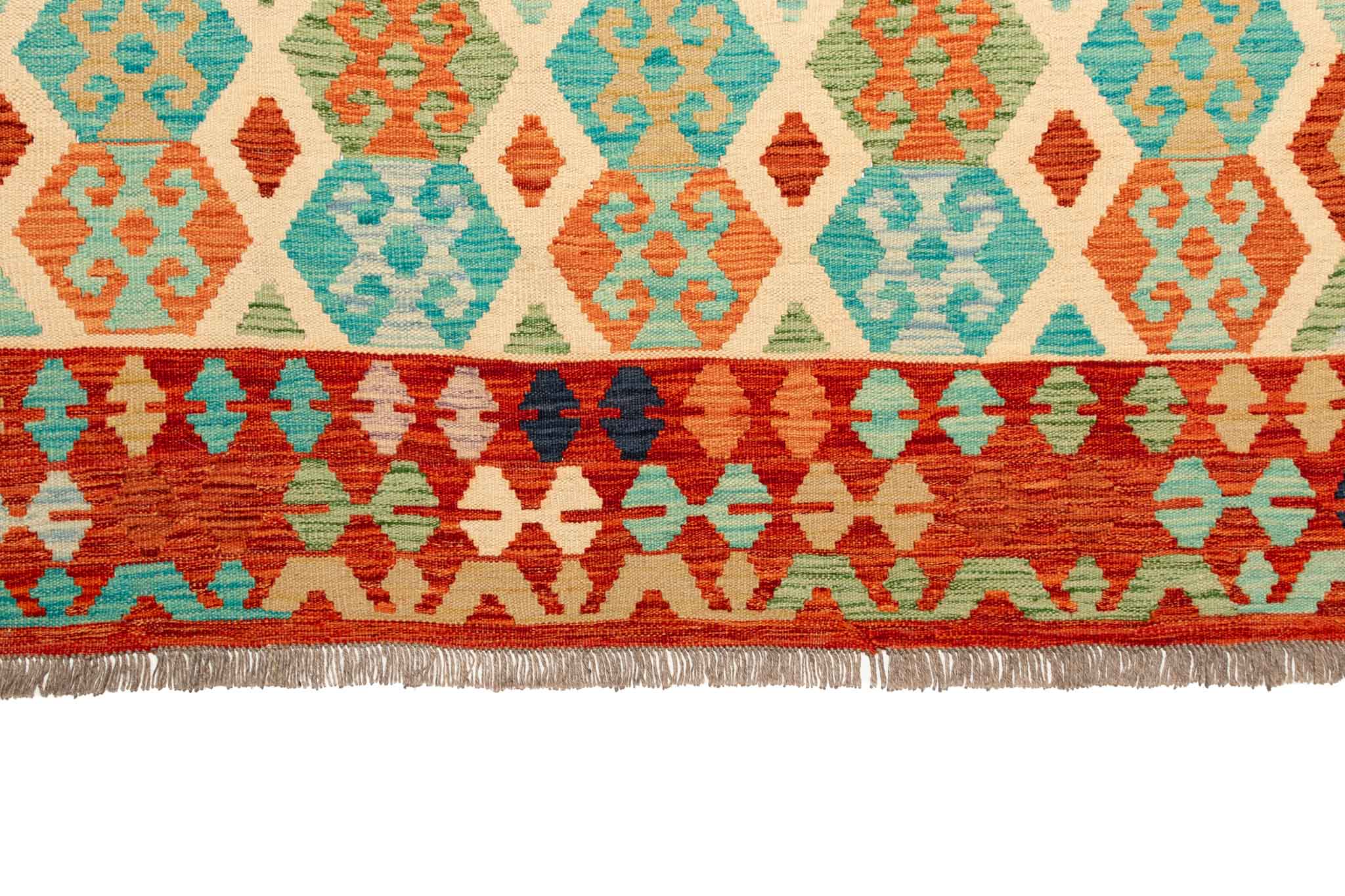 Handgewebter Kelim-Teppich aus Schurwolle, 208 × 299 cm