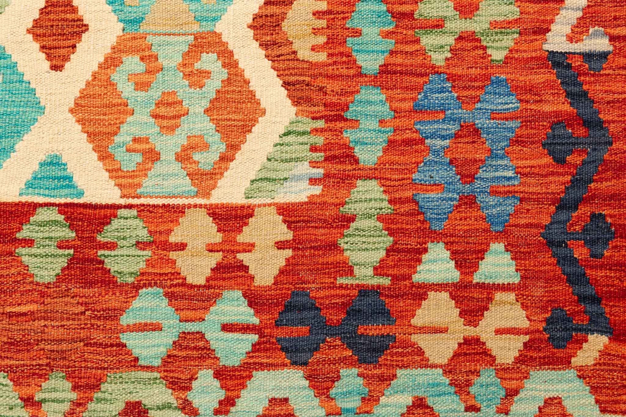 Handgewebter Kelim-Teppich aus Schurwolle, 208 × 299 cm