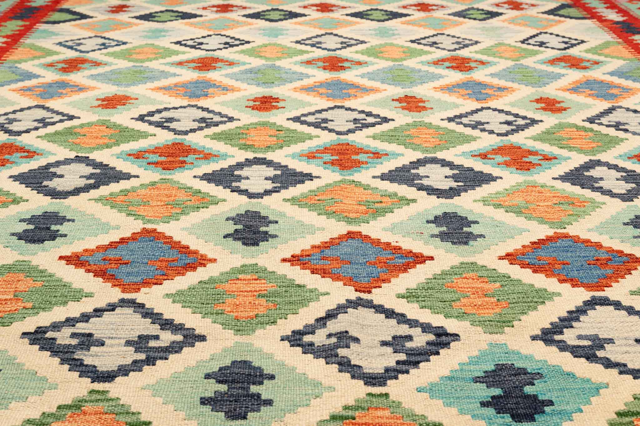 Handgewebter Kelim-Teppich aus Schurwolle, 200 × 293 cm