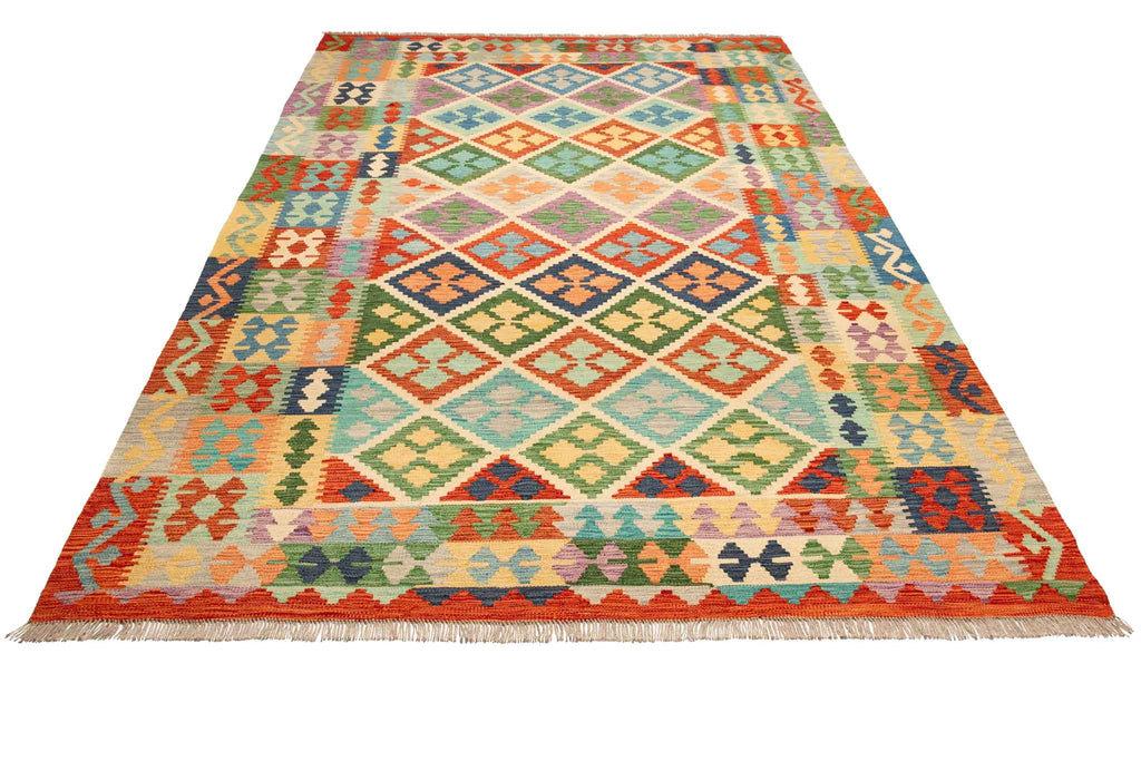Handgewebter Kelim-Teppich aus Schurwolle, 203 × 310 cm