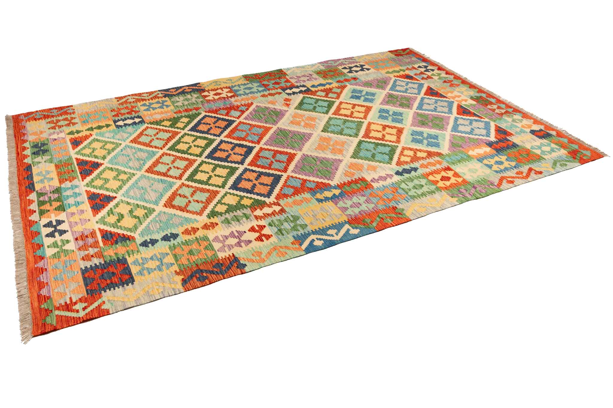 Handgewebter Kelim-Teppich aus Schurwolle, 203 × 310 cm