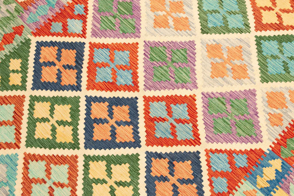 Handgewebter Kelim-Teppich aus Schurwolle, 203 × 310 cm