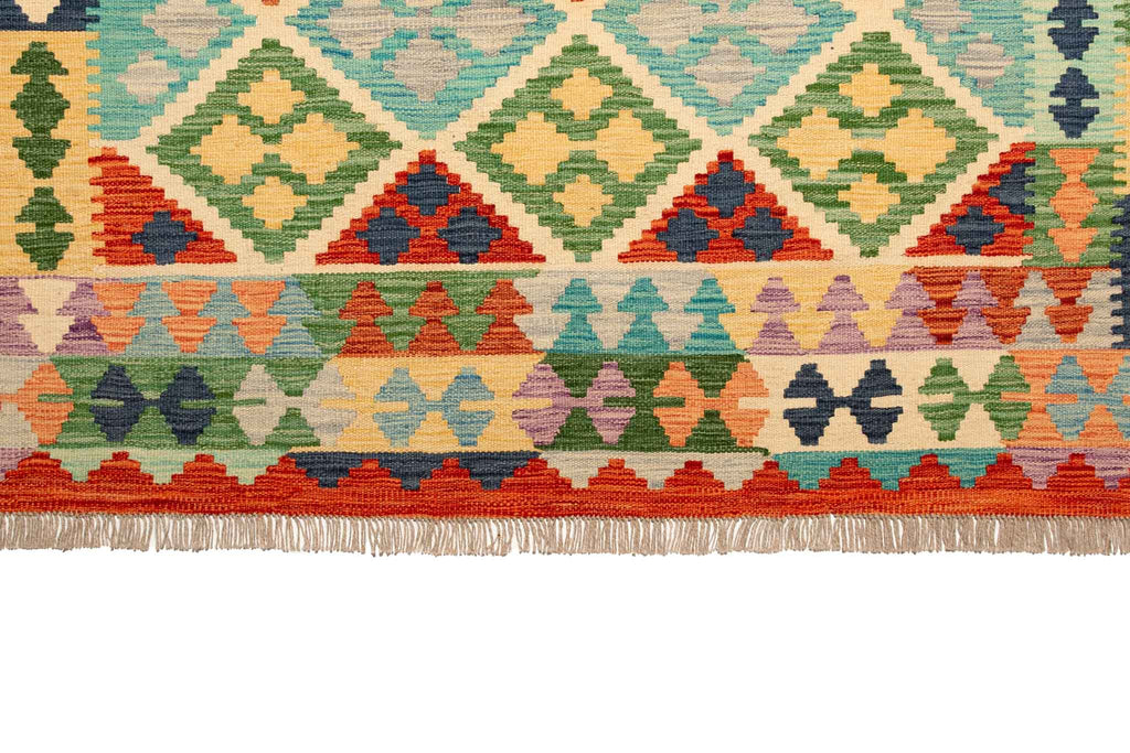 Handgewebter Kelim-Teppich aus Schurwolle, 203 × 310 cm