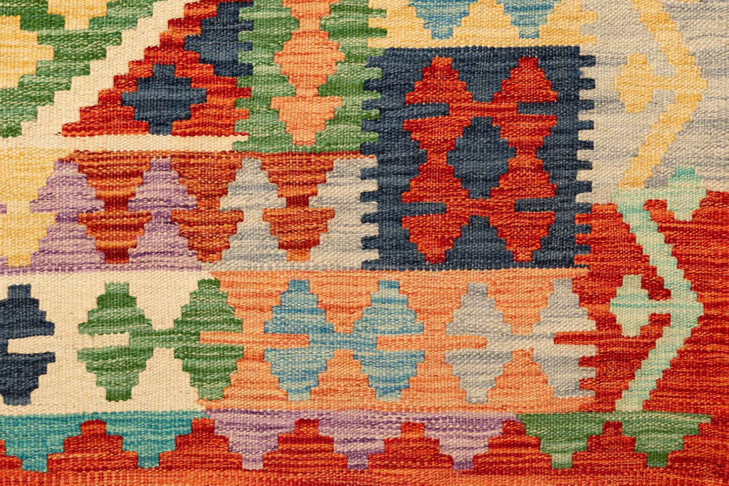 Handgewebter Kelim-Teppich aus Schurwolle, 203 × 310 cm