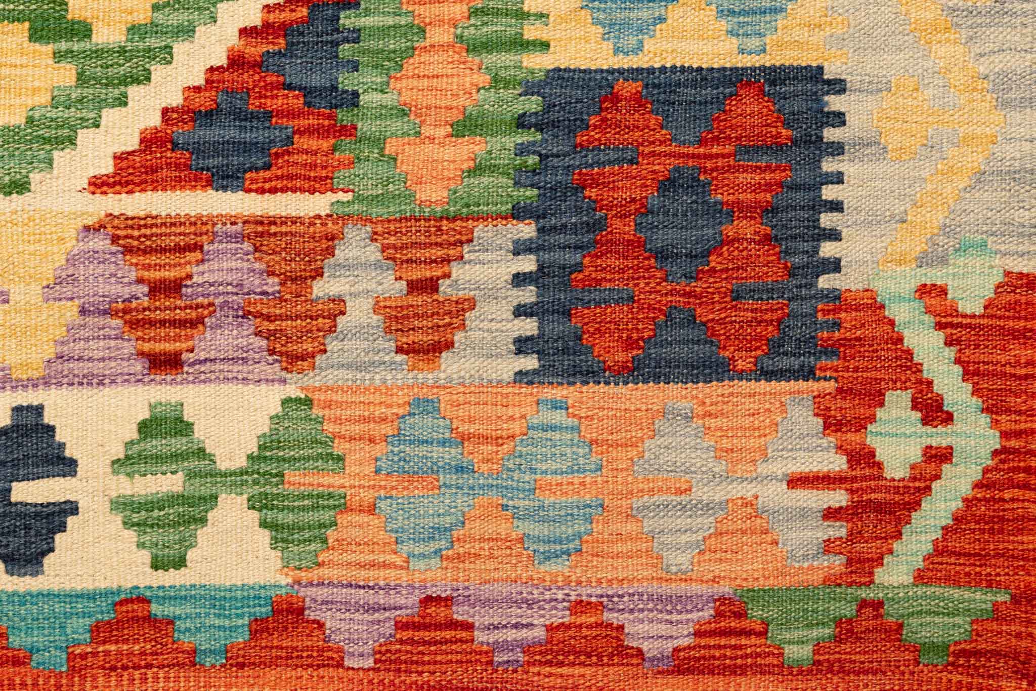 Handgewebter Kelim-Teppich aus Schurwolle, 203 × 310 cm