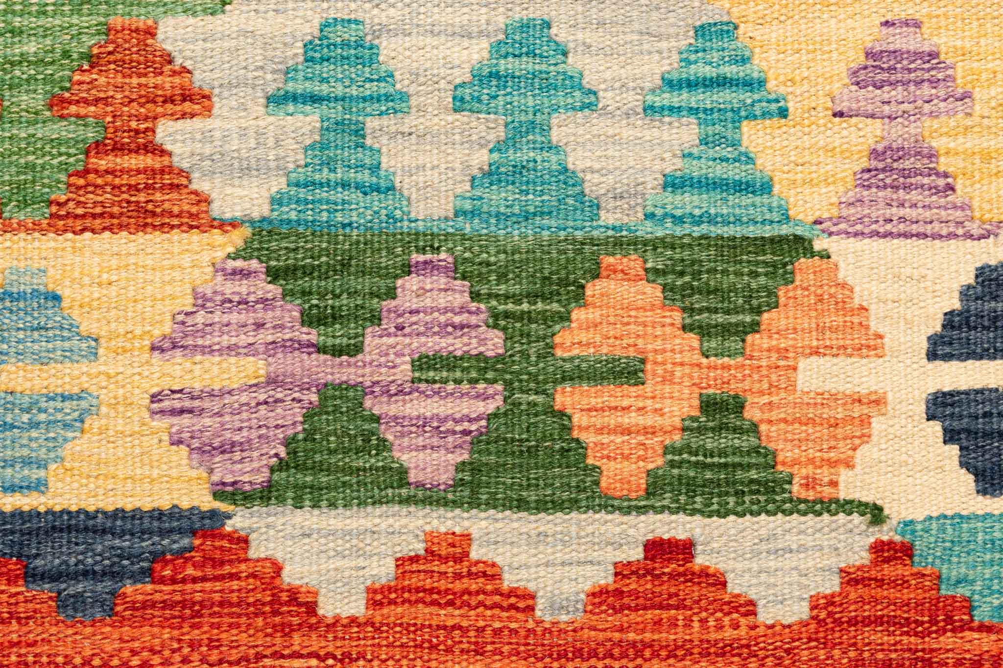 Handgewebter Kelim-Teppich aus Schurwolle, 203 × 310 cm