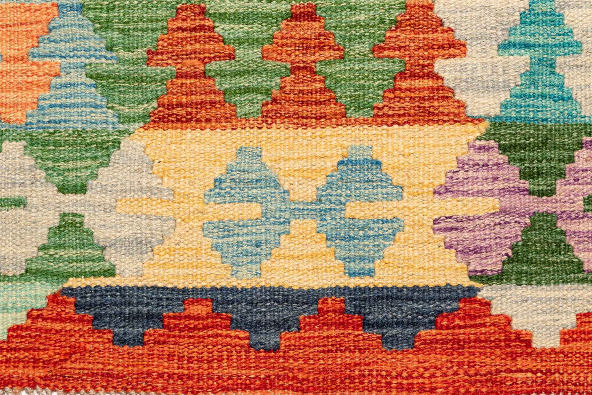 Handgewebter Kelim-Teppich aus Schurwolle, 203 × 310 cm