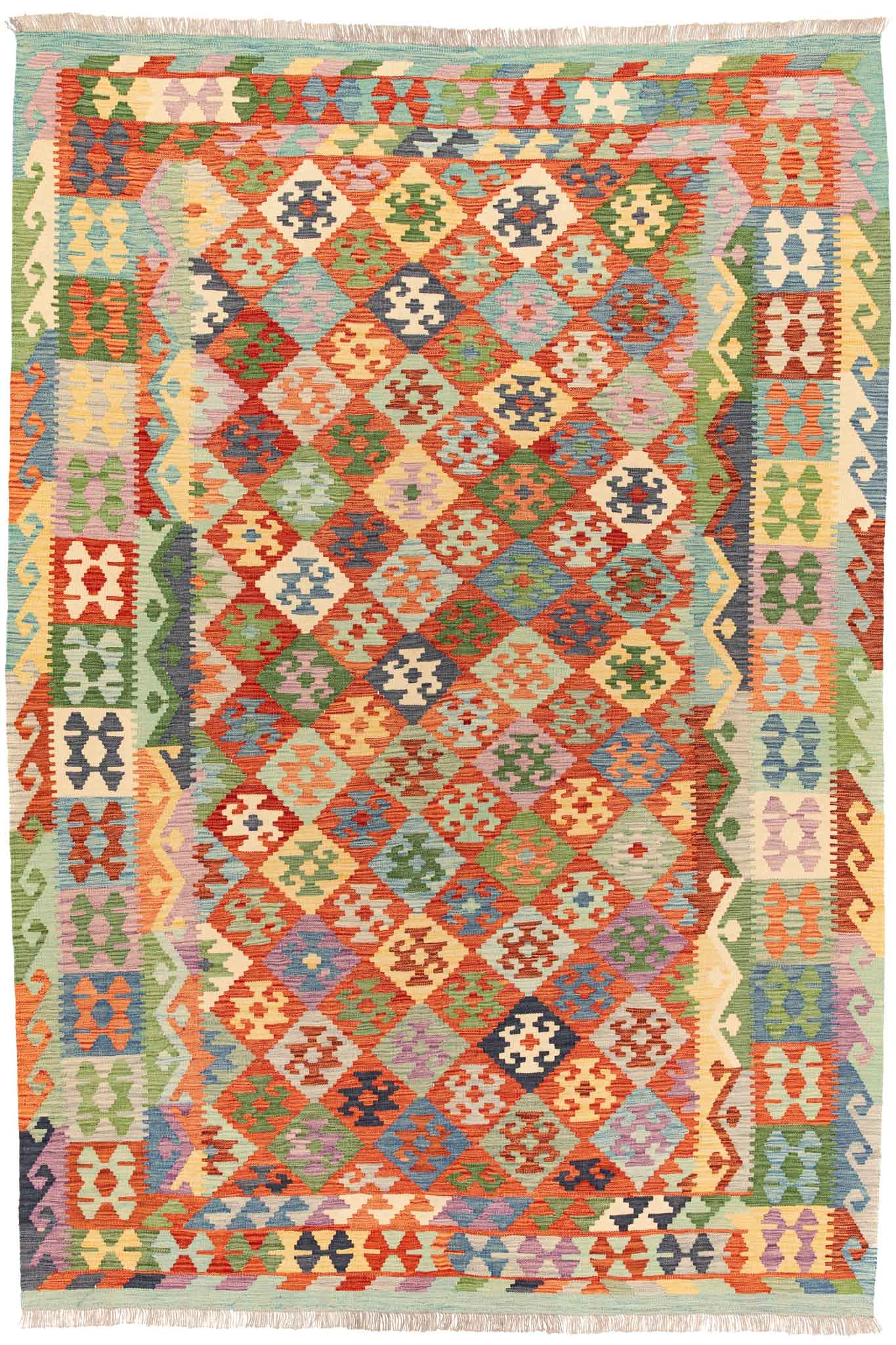 Handgewebter Kelim-Teppich aus Schurwolle, 202 × 298 cm